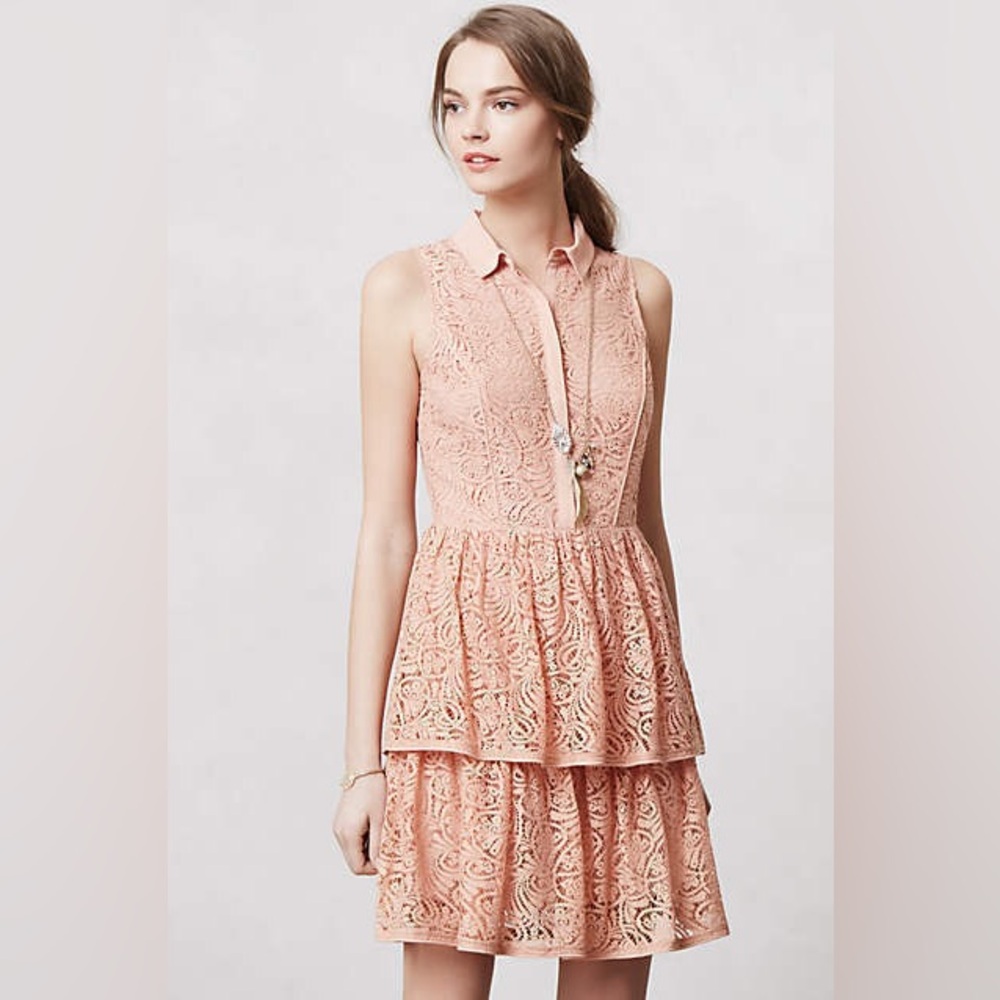 Anthropologie Peach Lace Tiered Sleeveless Dress